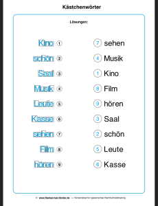 Beispiel für Rätsel mit Kästchenwörtern